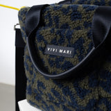 Teddy Tote Bag small + strap basic woven slim - leo splashes navy/olive - VIVI MARI