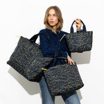 padded tote bag large + strap basic woven slim - leo splashes navy/olive - VIVI MARI
