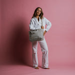 padded tote bag medium + strap basic woven slim - stone - VIVI MARI