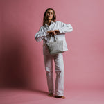padded tote bag small + strap basic woven slim - stone - VIVI MARI