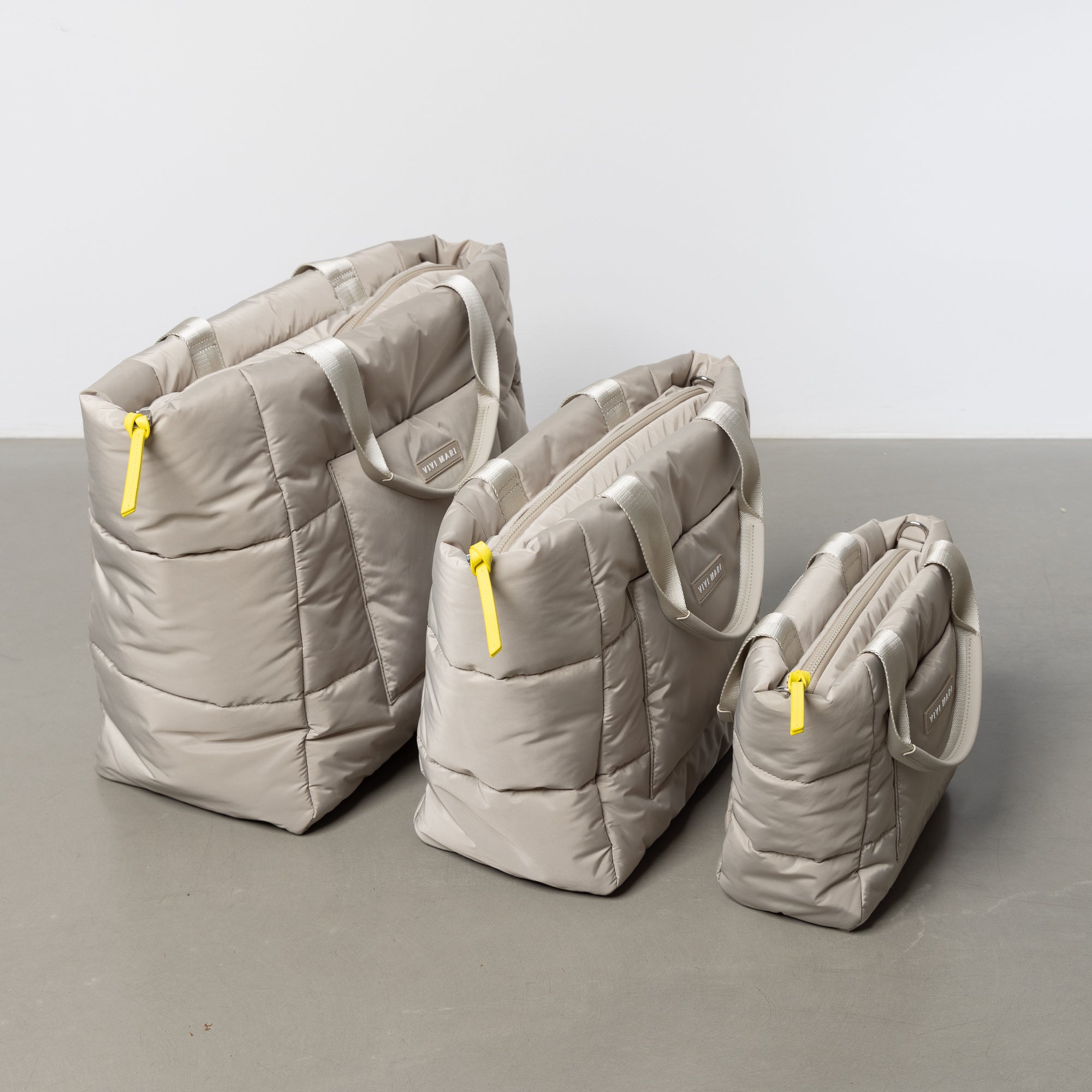 padded tote bag small + strap basic woven slim - stone - VIVI MARI