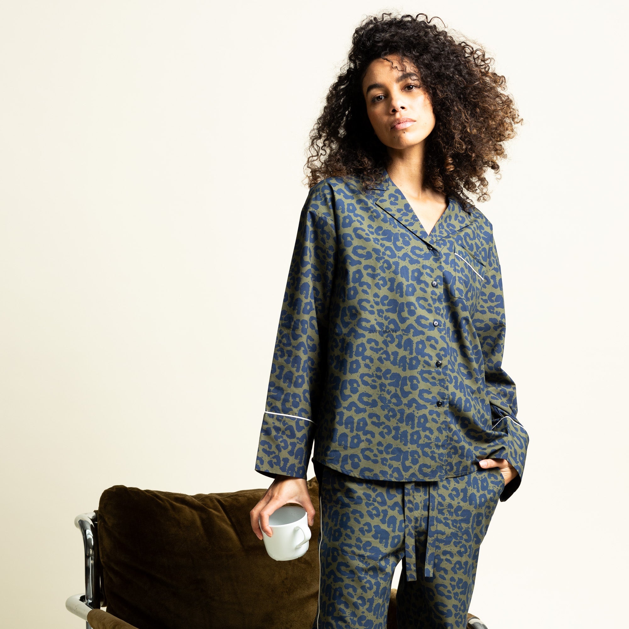 Pyjama Set (Pants + Shirt long sleeve) - leo splashes navy/olive - VIVI MARI