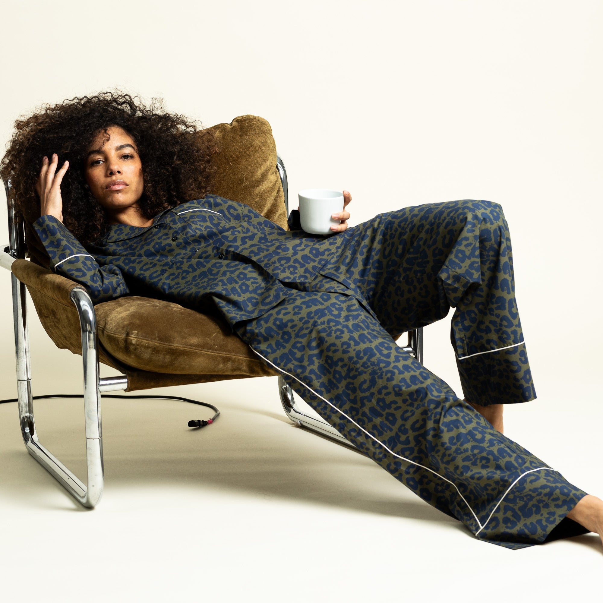 Pyjama Set (Pants + Shirt long sleeve) - leo splashes navy/olive - VIVI MARI