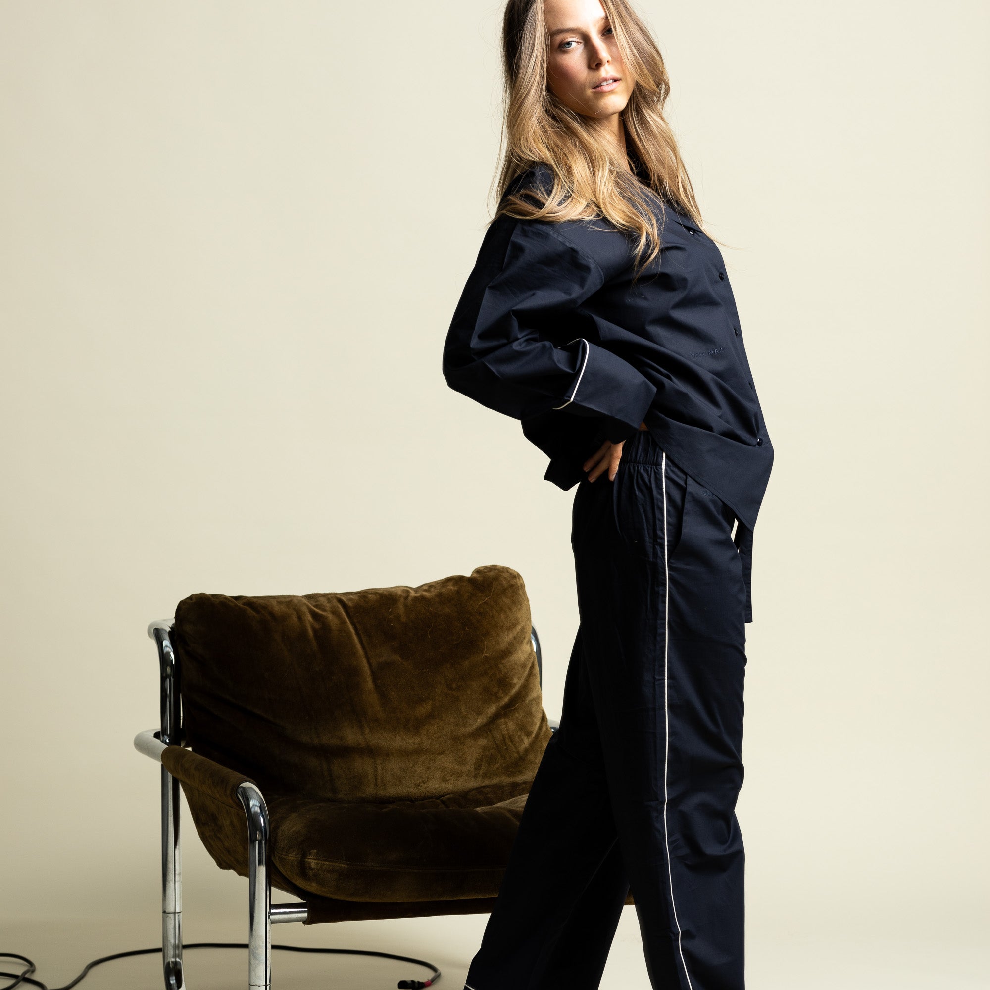 Pyjama Set (Pants + Shirt long sleeve) - solid navy - VIVI MARI