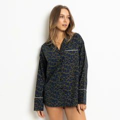 Pyjama Shirt long sleeve - leo splashes navy/olive - VIVI MARI