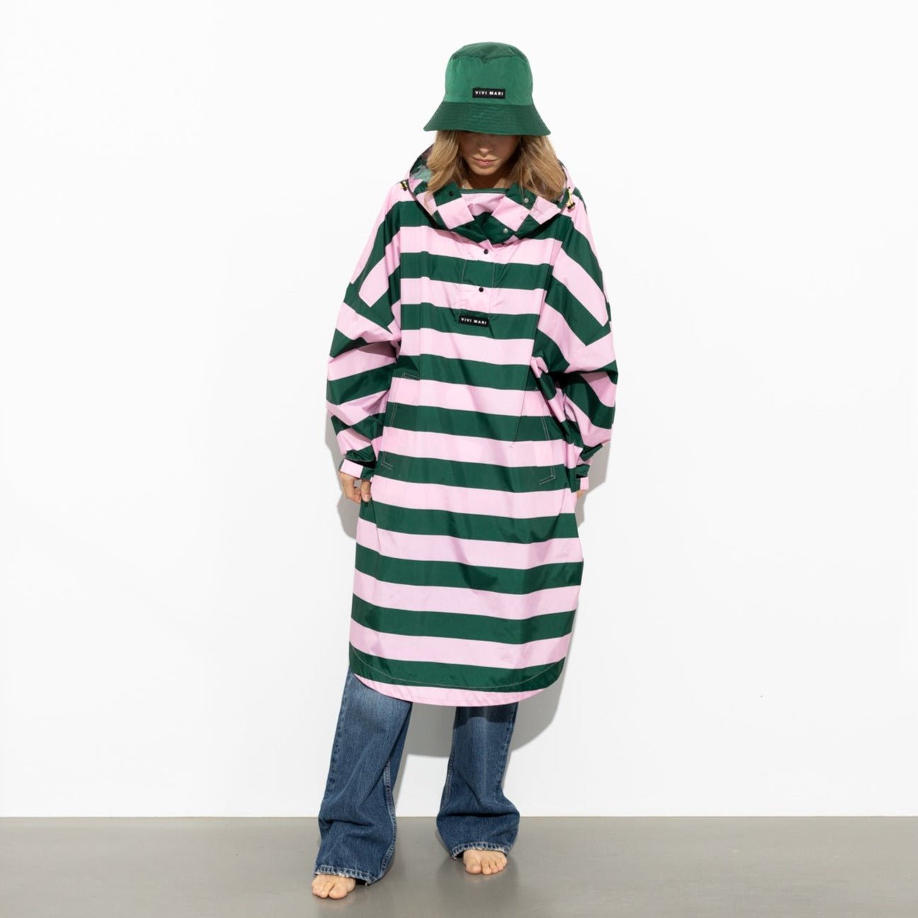 Raincoat bold stripes - green/rosé - VIVI MARI