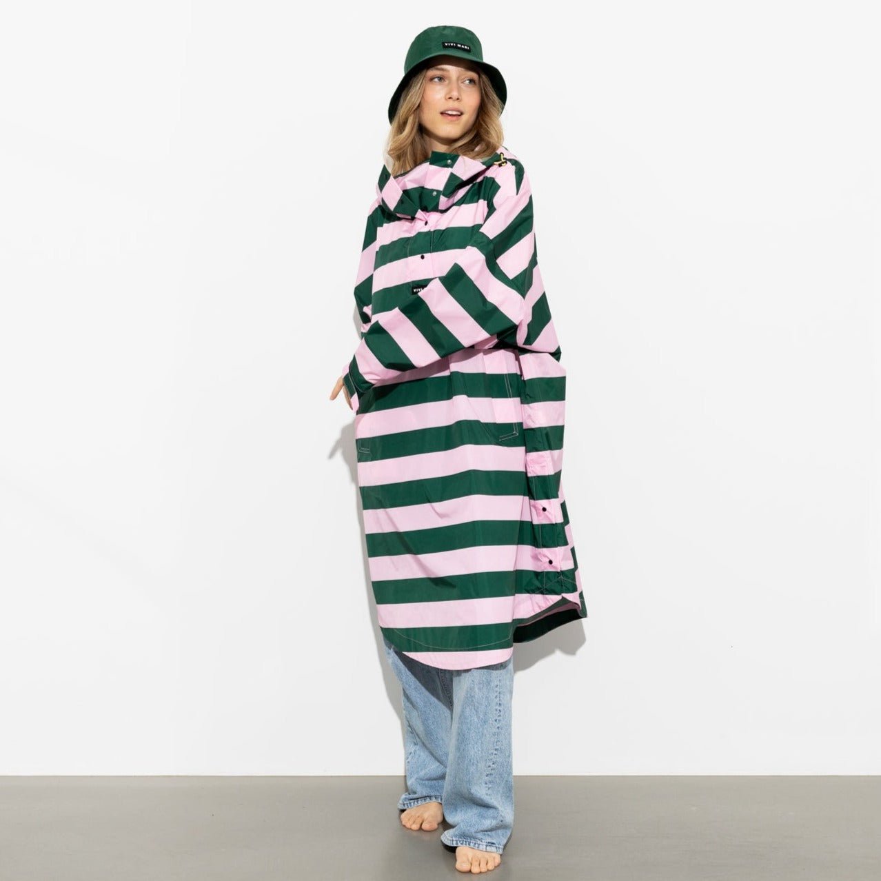 Raincoat bold stripes - green/rosé - VIVI MARI